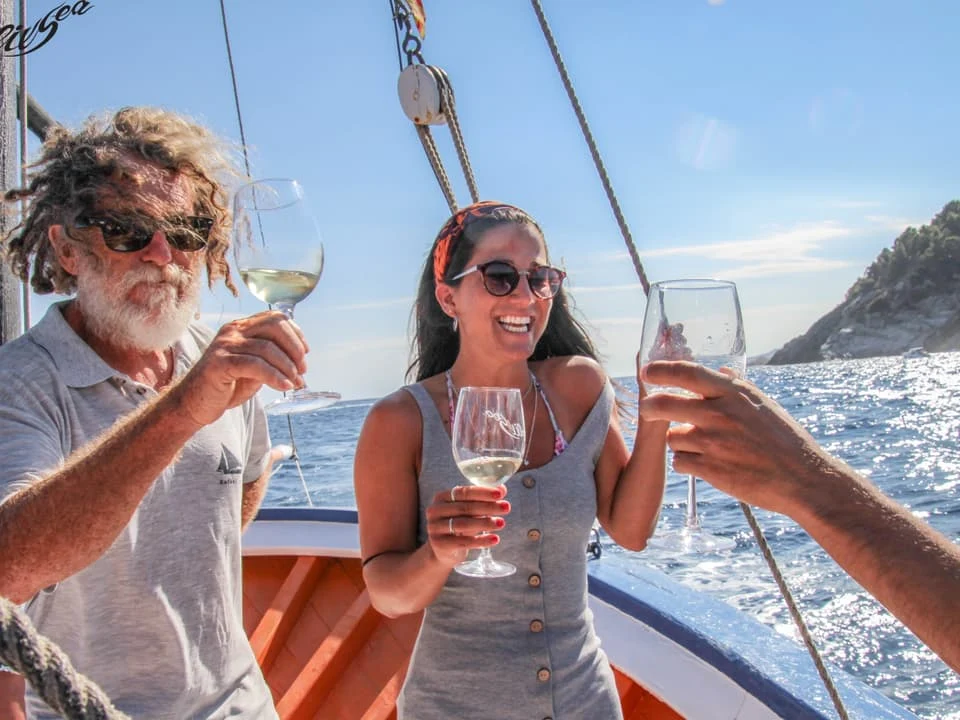 Wine tasting on board a sailing boat